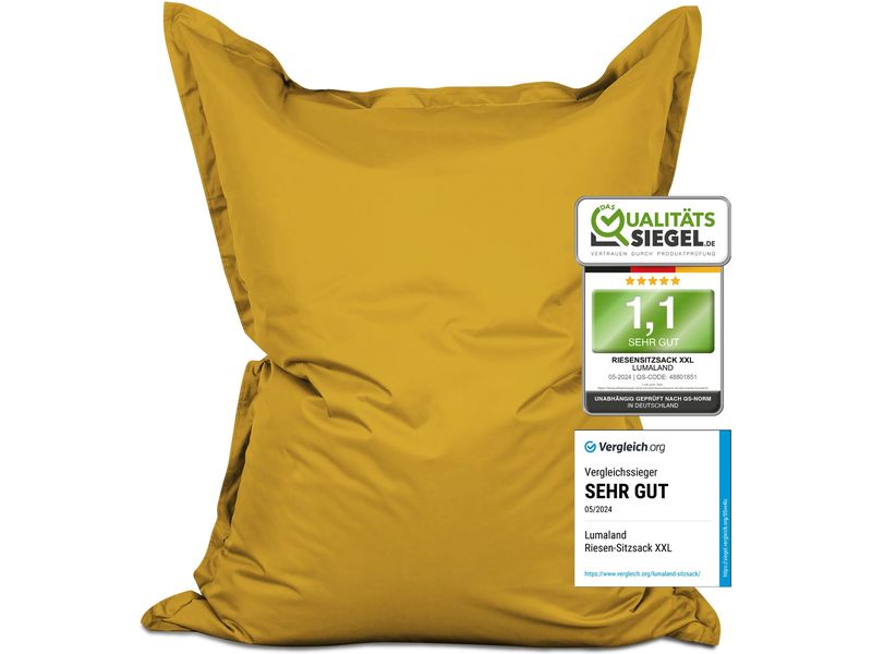 Lumaland Sitzsack Classic XXL 380 L, Senfgelb Sitzsack für innen und aussen