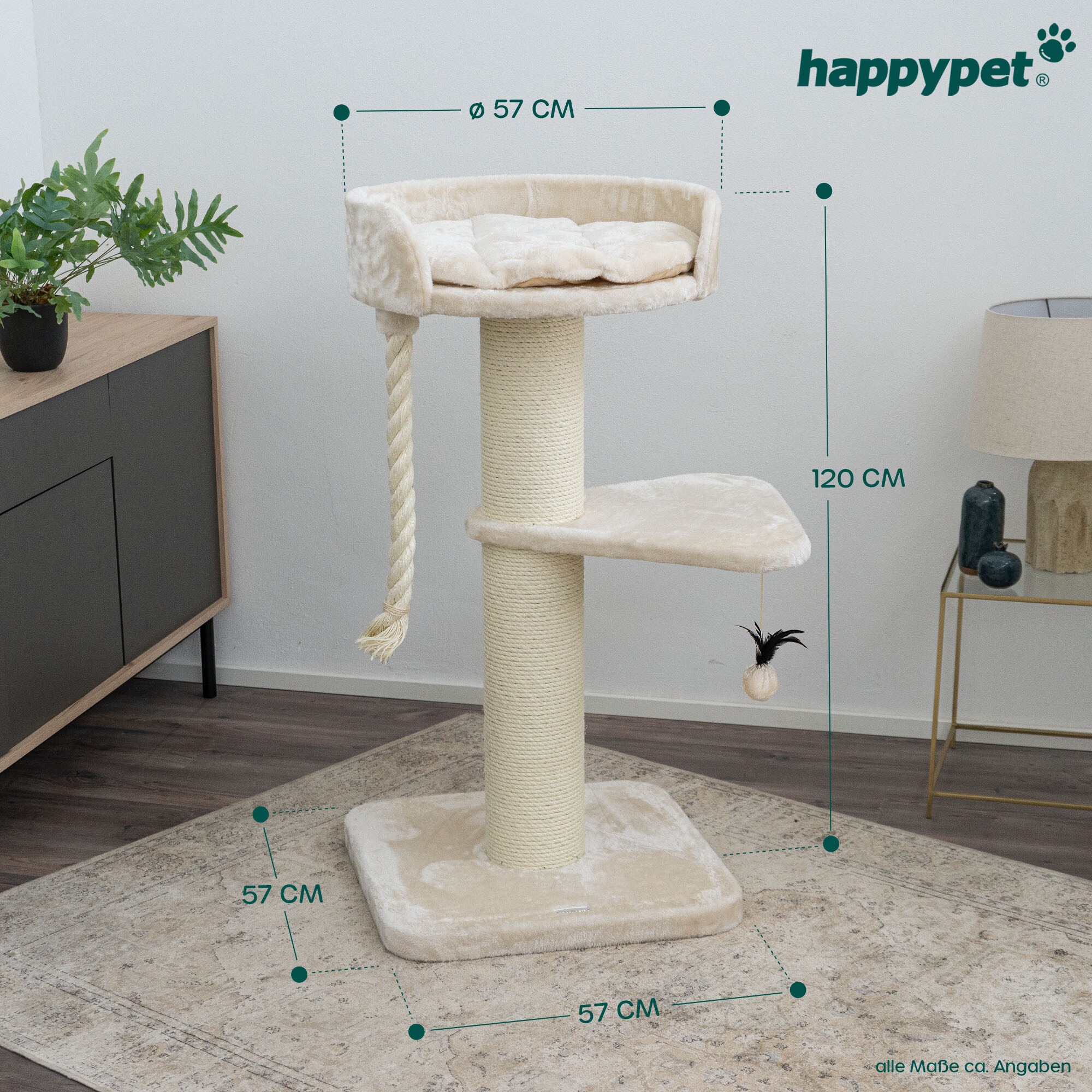 HAPPYPET Kratzbaum große Katzen 18 cm Stämme Katzenbaum 120 cm | Creme