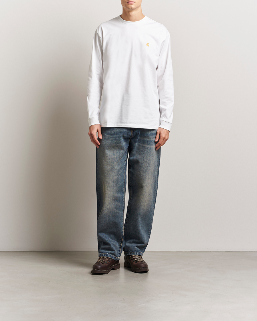 Carhartt WIP Chase Combed Cotton Long Sleeve T-Shirt White/Gold