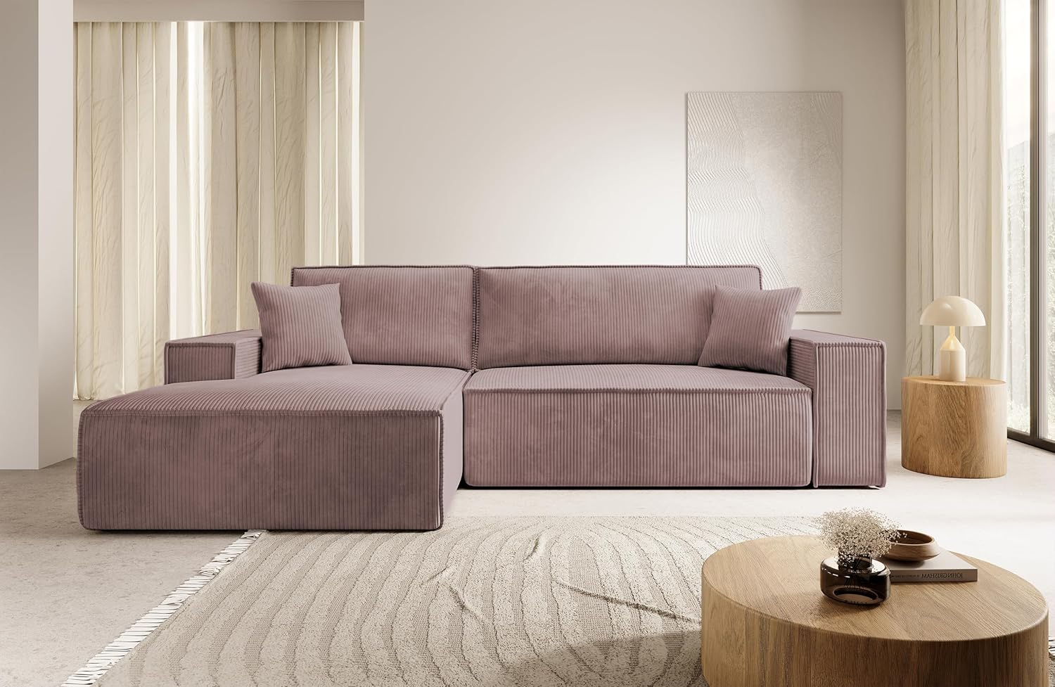Selsey Sofa Ecksofa Eckcouch Schlafsofa Couch Mit Stauraum Schlaffunktion Pflegeleicht Polyurethanschaum L Form Links Farese Rosa Cordoptik