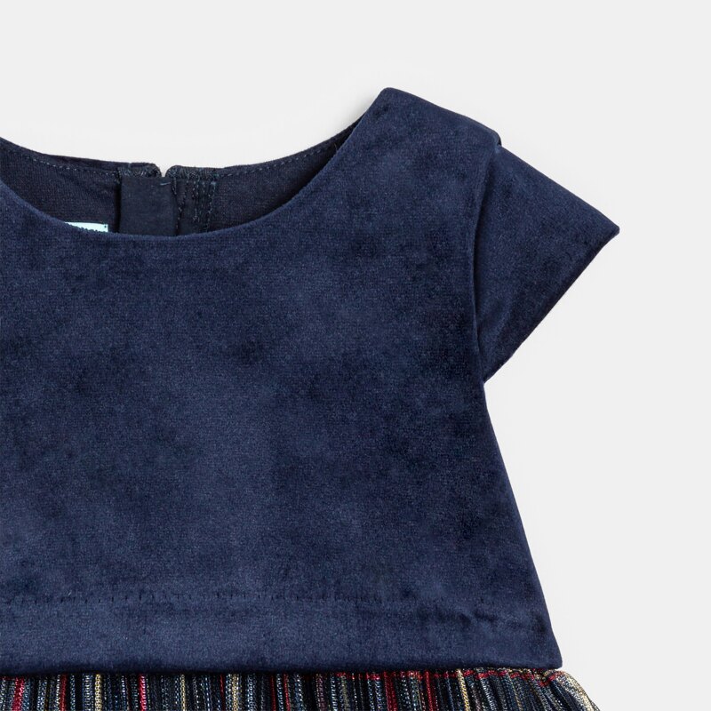 Robe de fête bi-matière velours et tulle à carreaux bleu bébé fille Bleu
