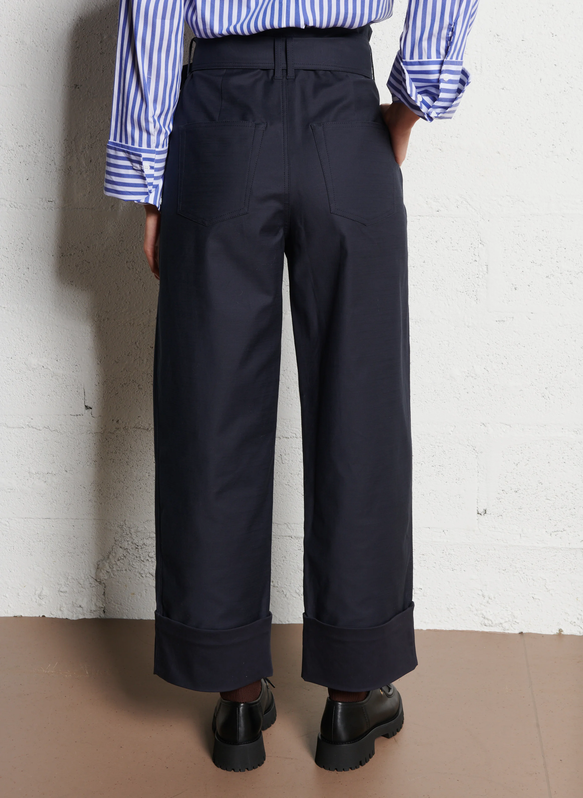 PAUL - Pantalon large en coton mélangé | Bleu