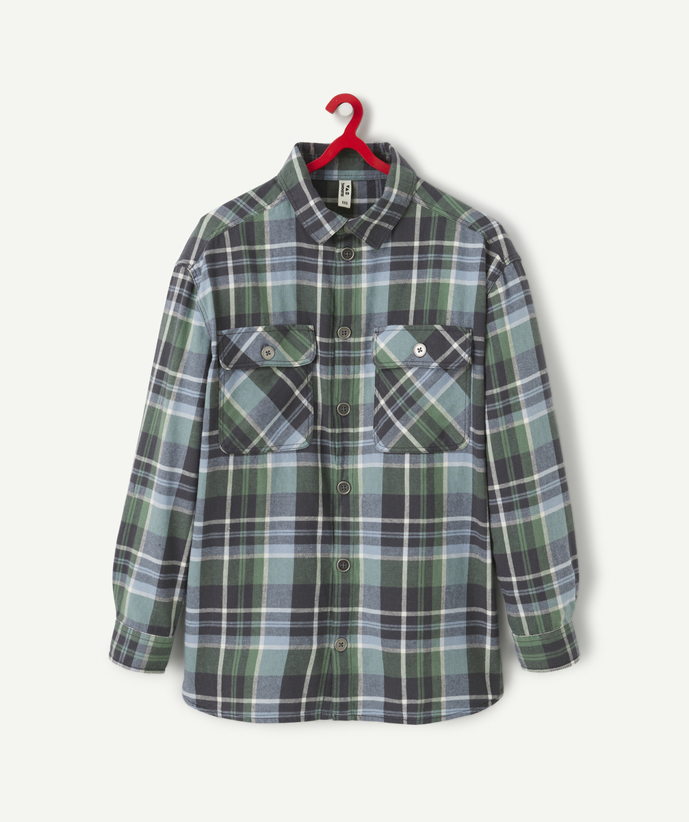 CHEMISE À CARREAUX GARÇON BLEU ET VERT AVEC POCHES