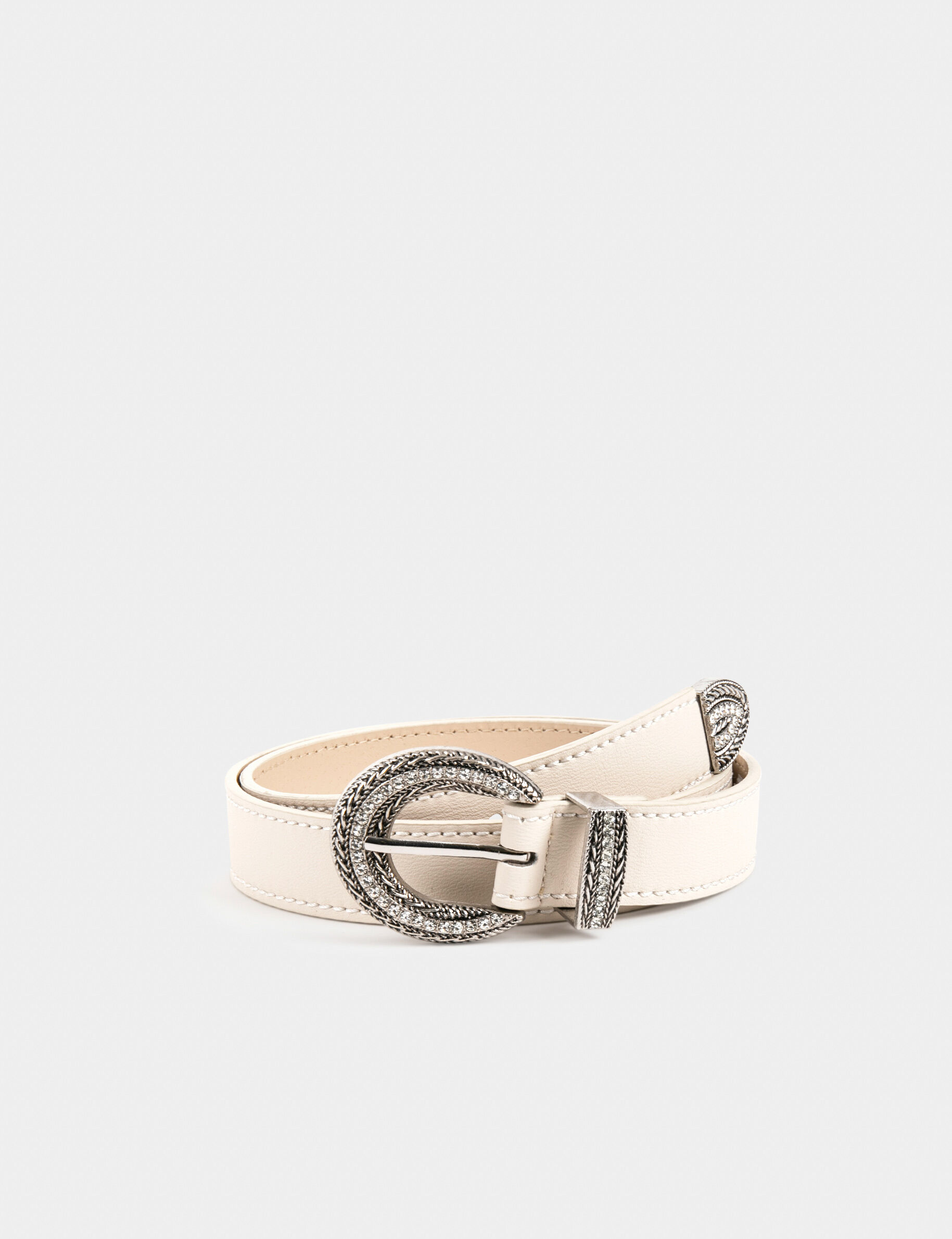 Ceinture avec boucle à strass ivoire femme - ivoire