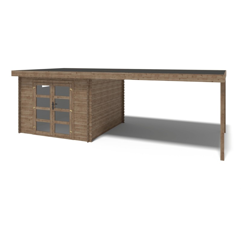 Abri de jardin en bois - 21m2 - 3x3m - traité - ep. 28mm - couleur: marron