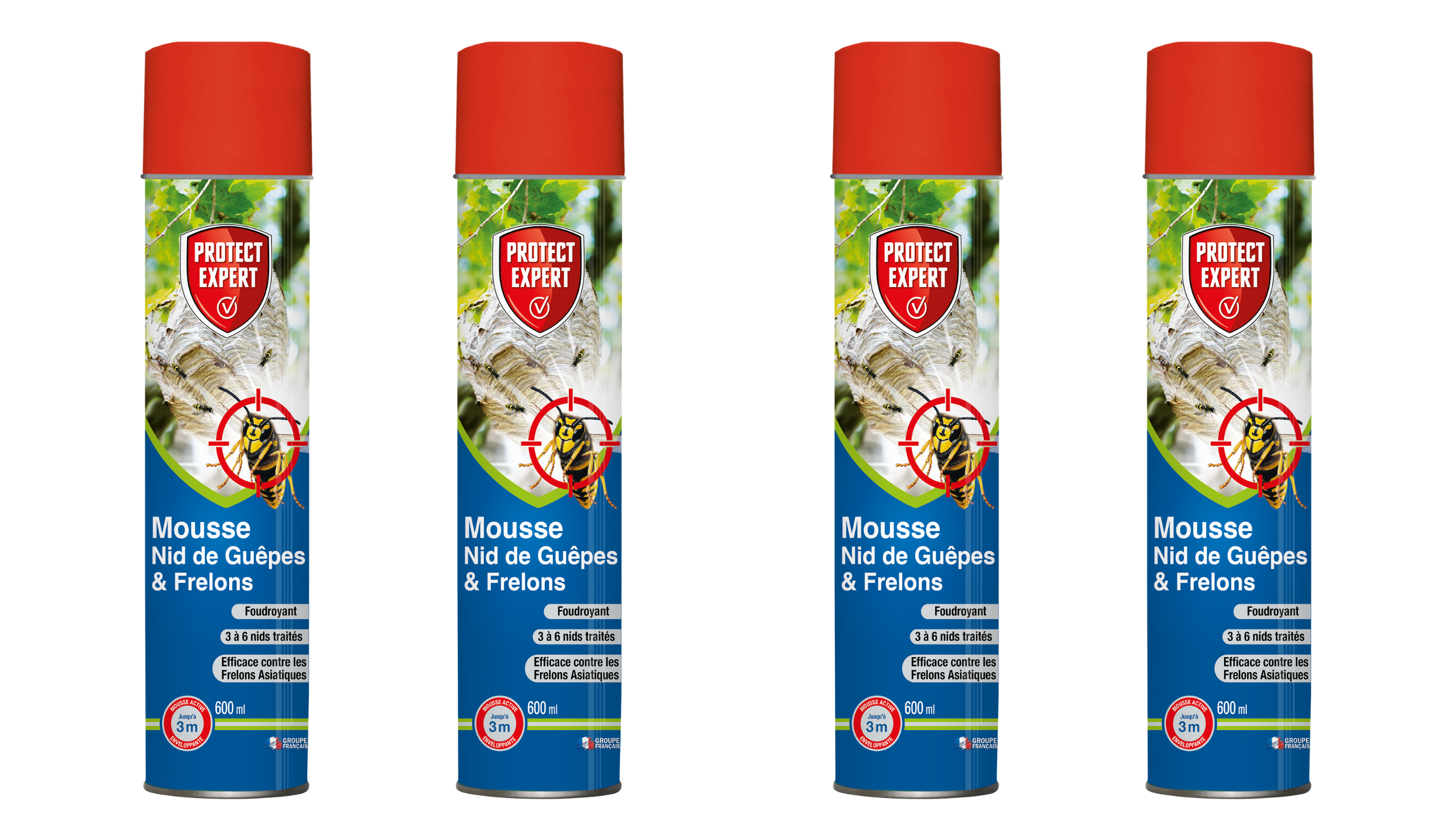 Lot de 4 mousses anti nid & anti-guêpes & frelons | 4x600 ml | mousse