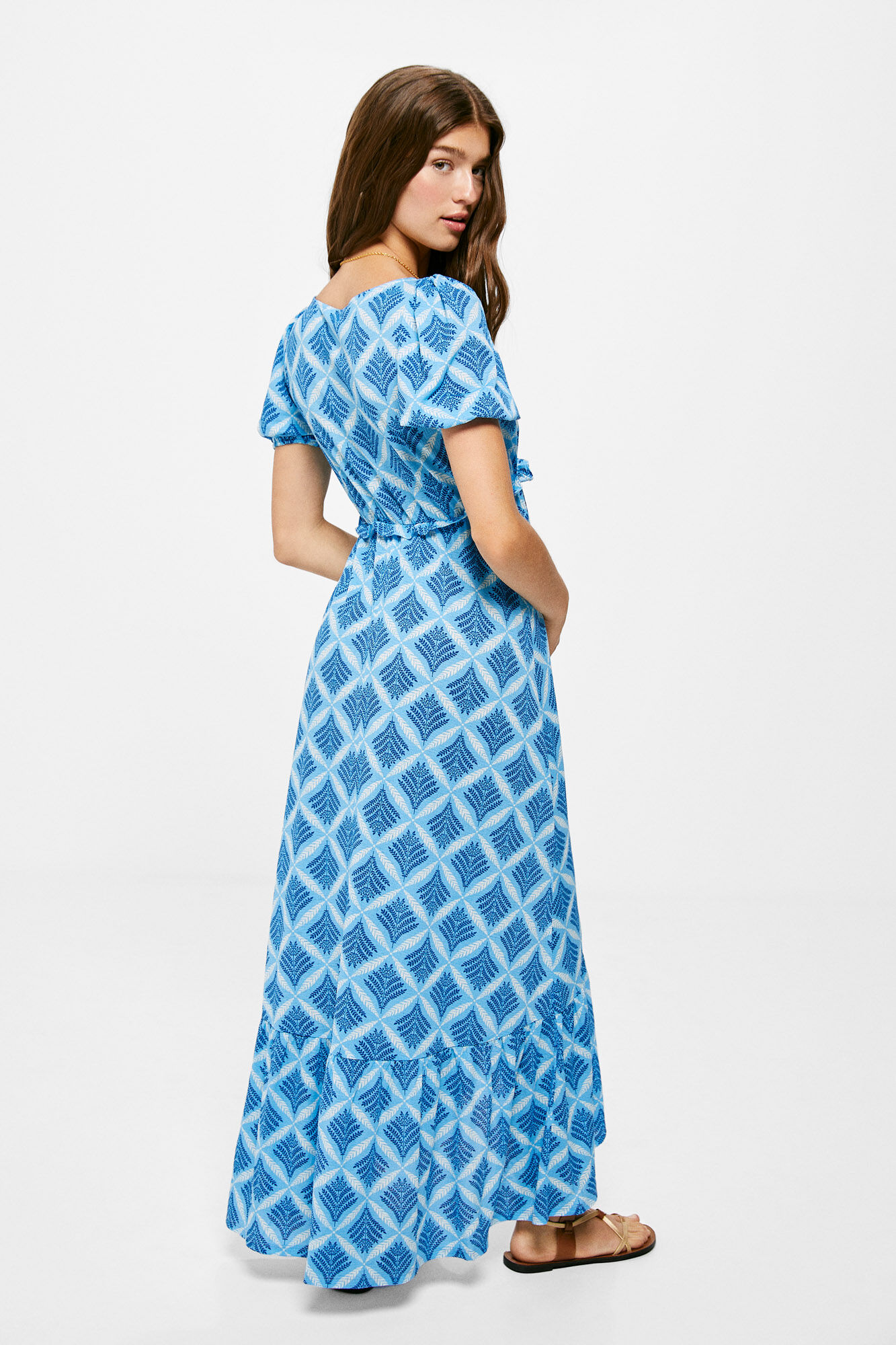 Vestido midi com estampa geométrica - Azul