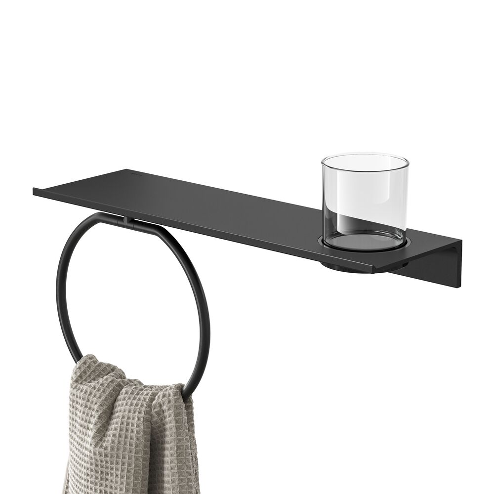 Geesa Leev planchet 40cm met handdoekring zwart met glas