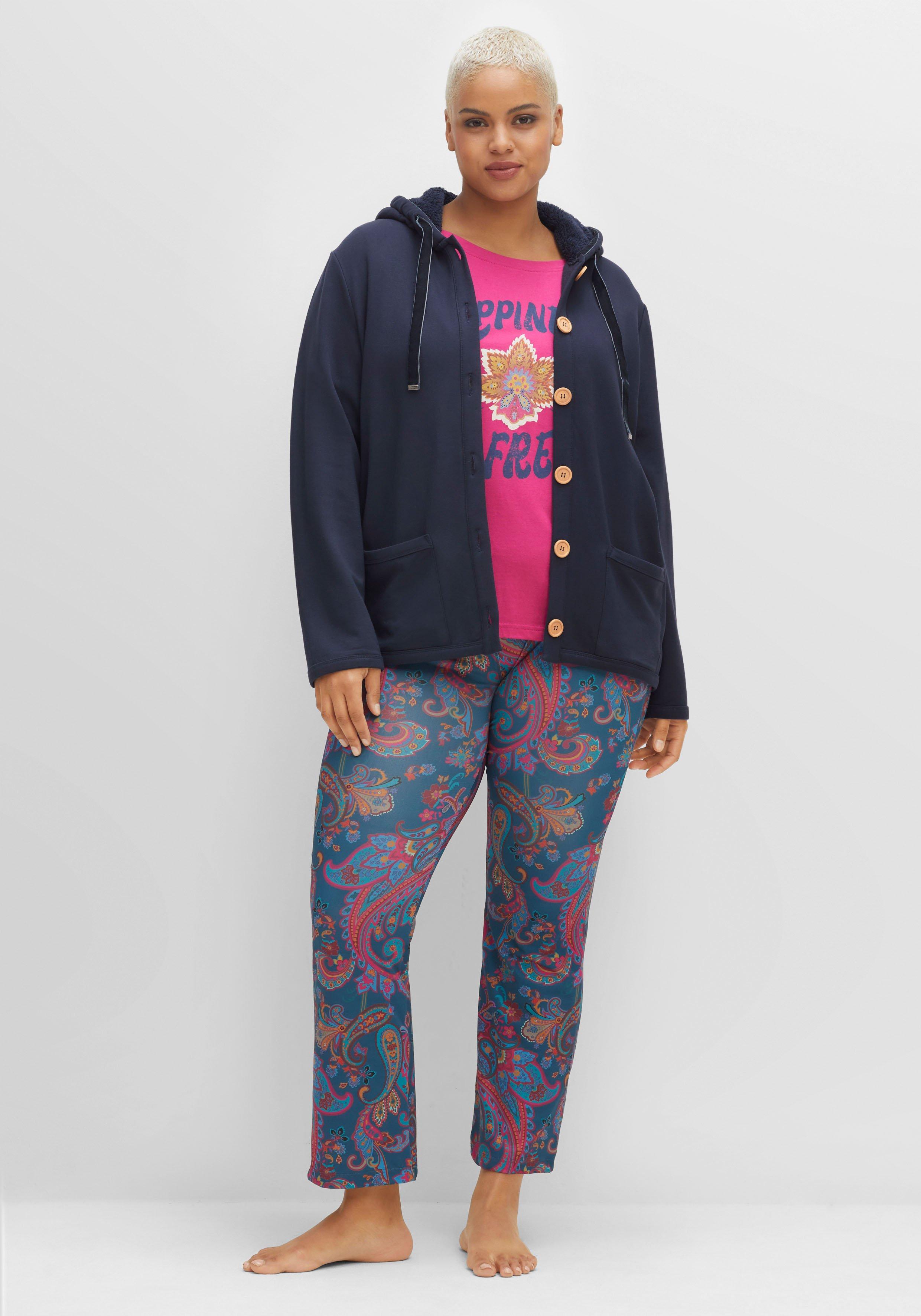 Sweatjacke mit Kapuze, Knopfleiste und Taschen