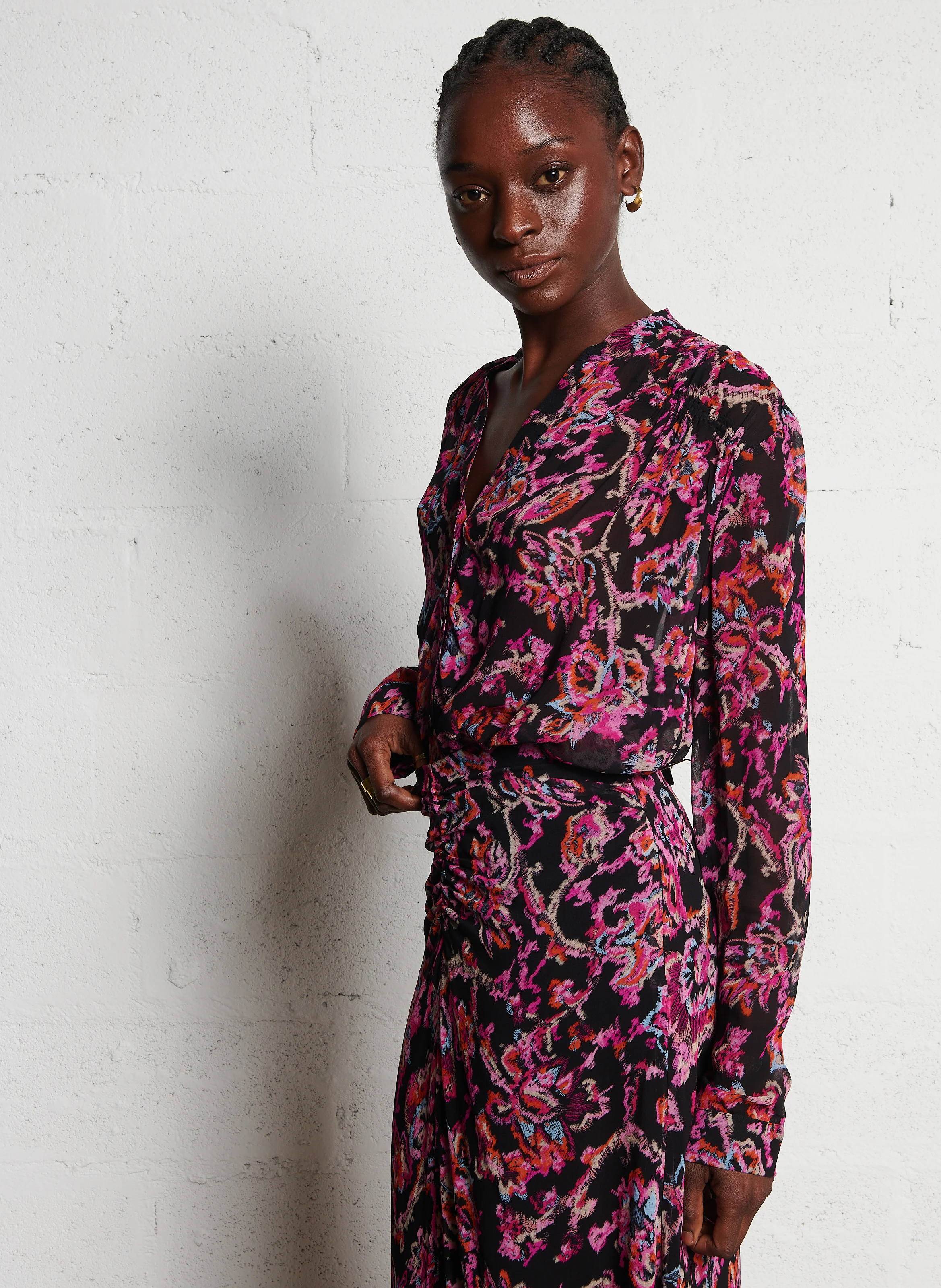 ERIKA - Chemise col V imprimé floral | Noir