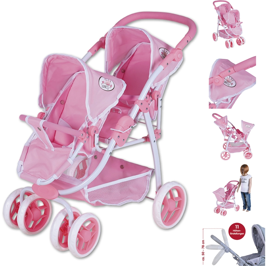 knorr toys® Zwillingspuppenwagen Milo - Princess white rose rosa