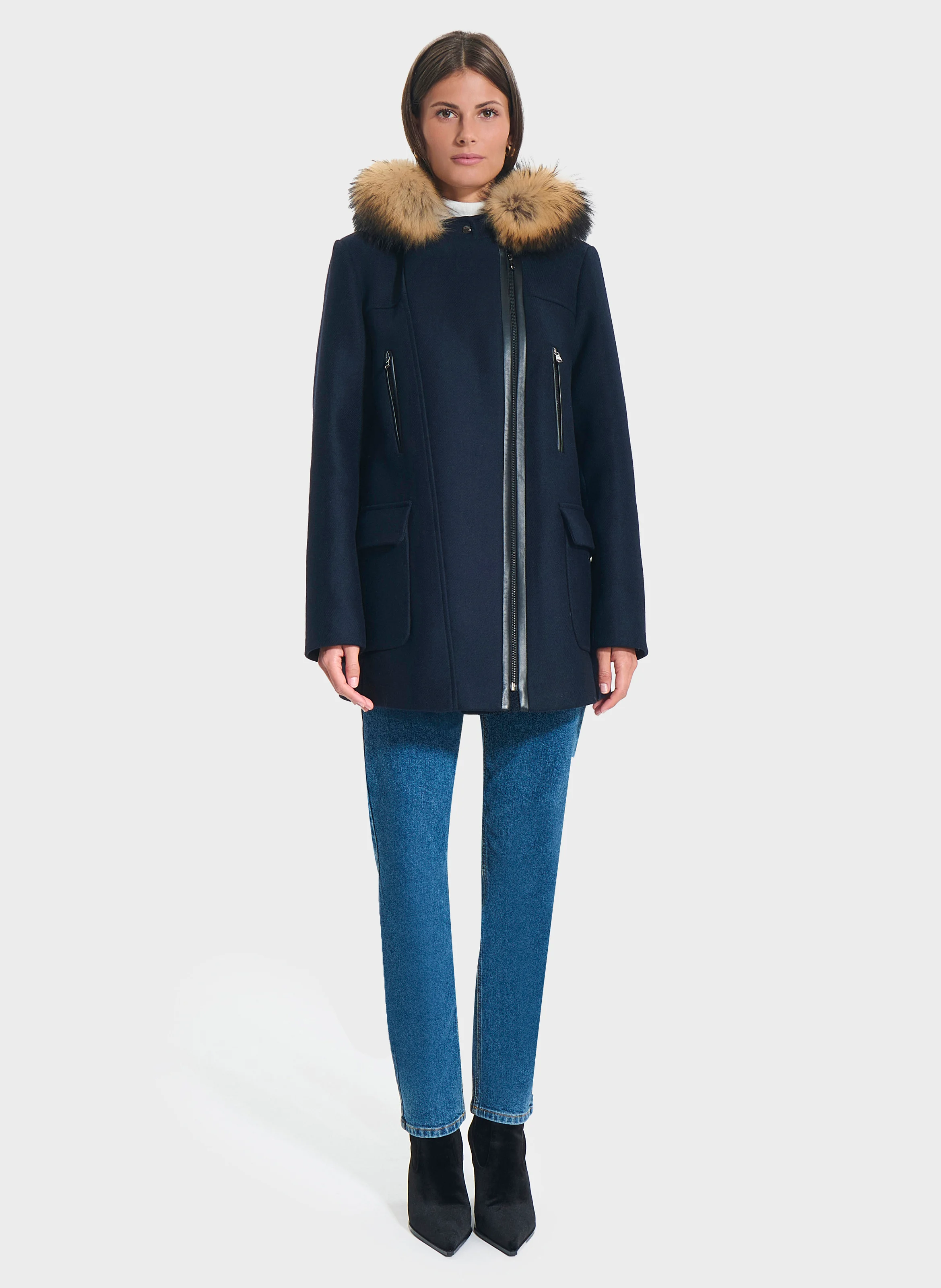 GABIE - Duffle-coat droit en laine mélangée | Bleu