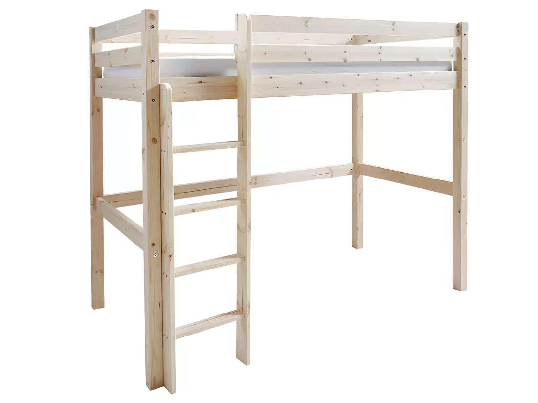 Lit mezzanine 90x190 cm bois massif bois naturel AARON