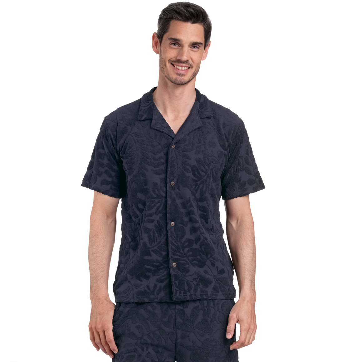 Herren Hemd mit Frottee-Muster dunkelblau