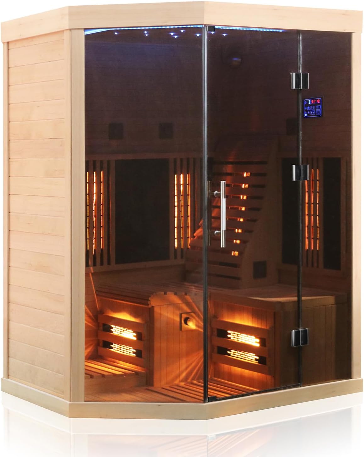 Dewello® Infrarotsauna Infrarotkabine Ottawa 140x120 1-2 Person Vollspektrumstrahler Bodenstrahler LED-Farblicht aus Hemlock Tannenholz, Bluetooth FM MP3 USB
