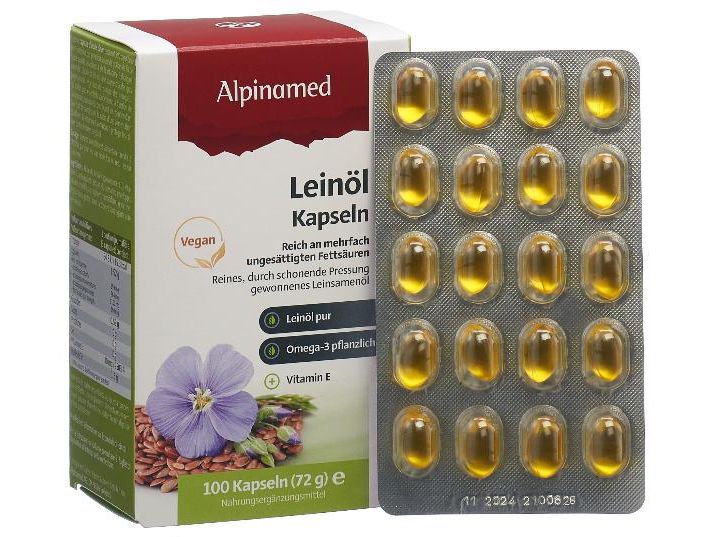 Alpinamed Leinöl 100 Kapseln Vegane Nahrungsergänzung mit Leinöl