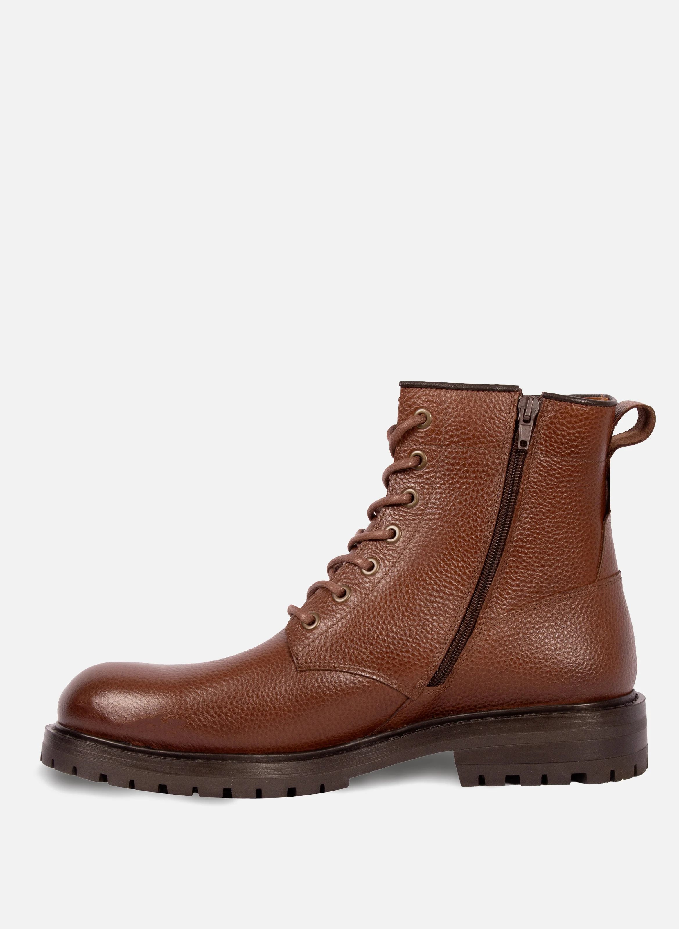 Ranger boots crantées cuir grainé | Marron