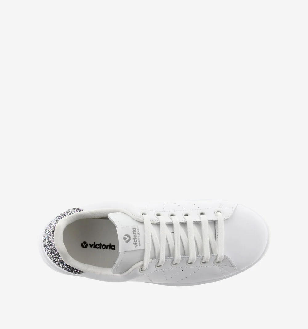 TENIS CUIR & GLITTER Baskets blanches en cuir ANTRACITA