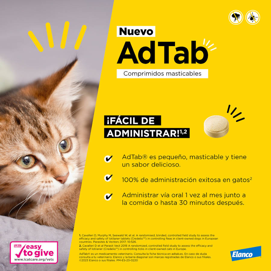 Comprimidos antiparasitários mastigáveis AdTab para gatos