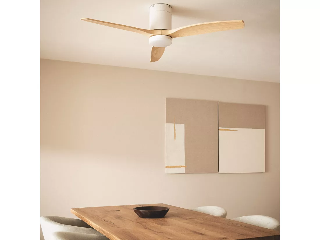 Ventilateur de Plafond Silencieux Angistri Blanc 132cm Motor DC Bois clair Télécommande Avec lumière Oui
