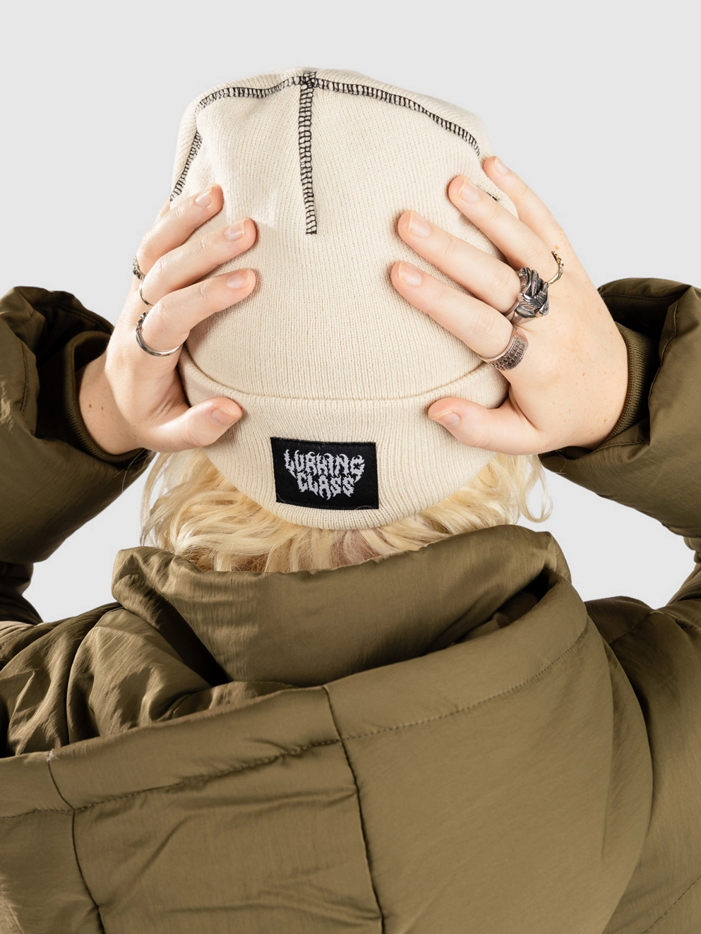 Lurking Class Birch Box Contrast Stitch Beanie natural