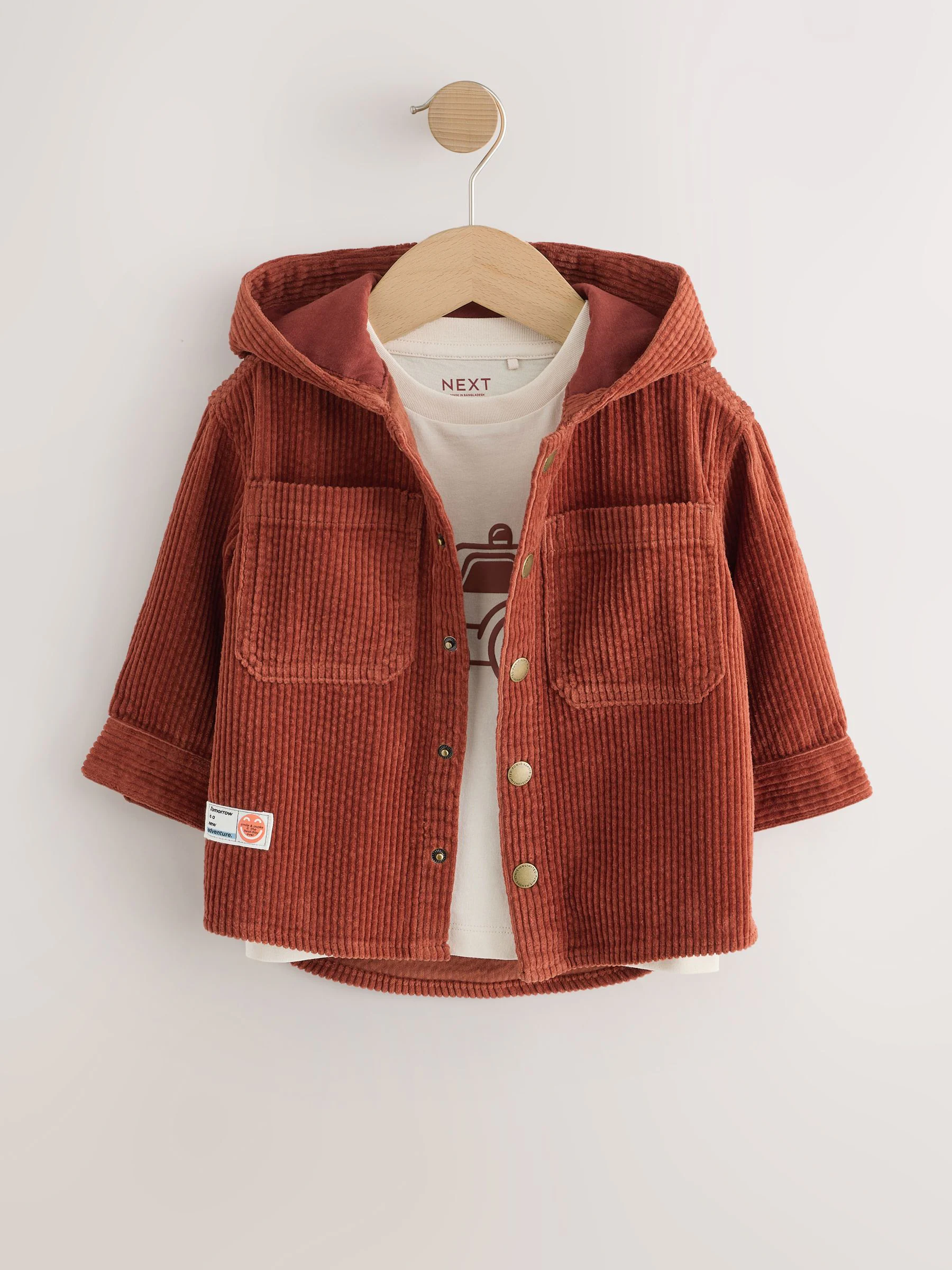 Roestrood - Set van 2 Pieces van corduroy overshirt en T-shirt Met capuchon (3mnd -7jr)