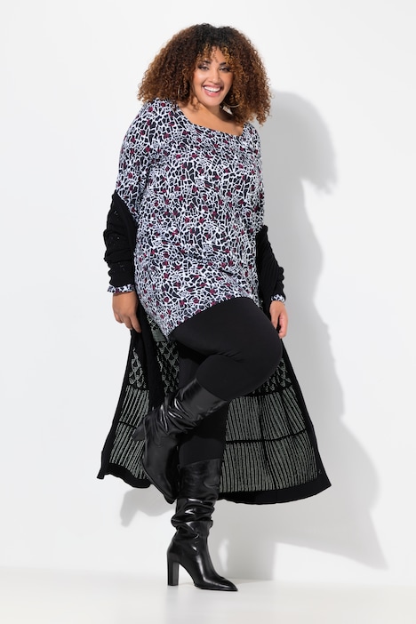Longshirt, gemustert, A-Linie, Carree-Ausschnitt, Langarm