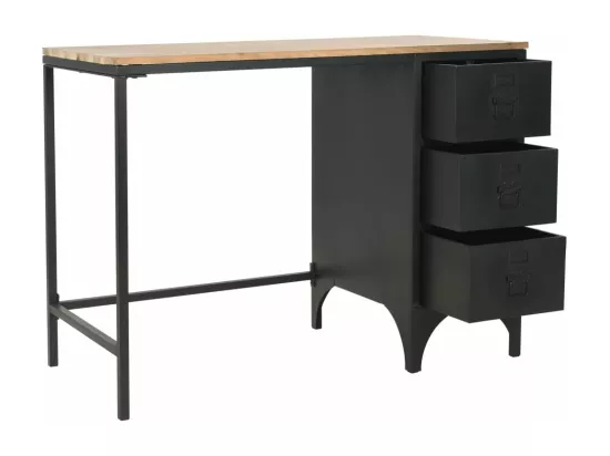 Bureau à piédestal unique Bois de sapin et acier 100x50x76 cm