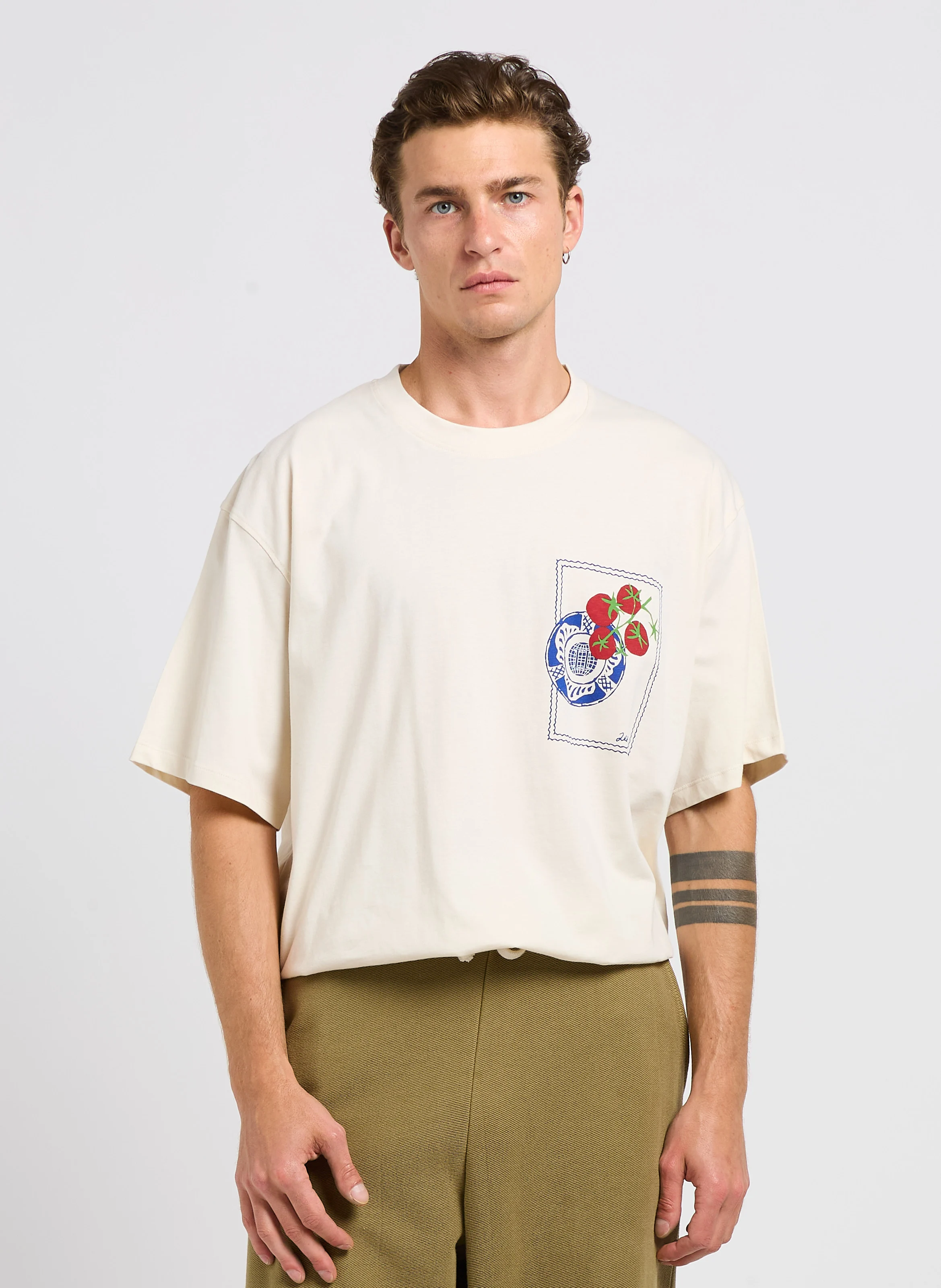 DORIAN - Tee-shirt col rond sérigraphié en coton | Beige