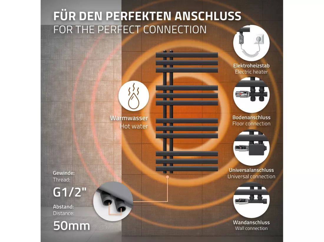 Radiateur de salle de bains design Iron EM 500x1000 mm anthracite LuxeBath