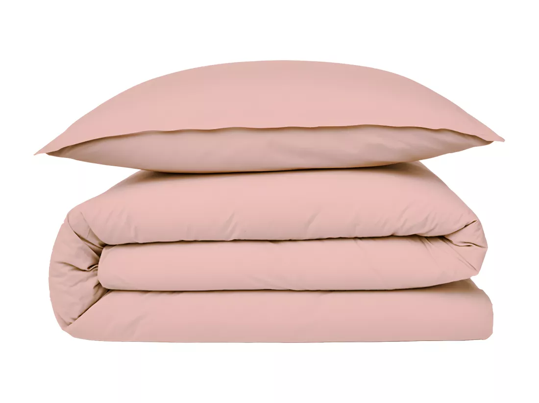 Housse de couette en coton 57 fils unie rose 140x200cm