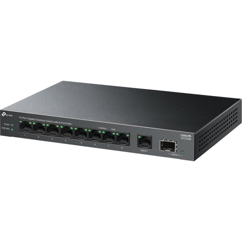 TP-Link LiteWave LS1210GP commutateur réseau Non-géré Gigabit Ethernet (10/100/1000) Connexion Ethernet, supportant l'alimentation via ce port (PoE) Noir