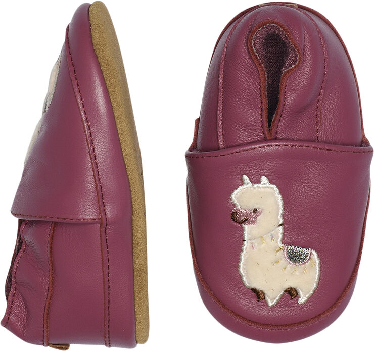 Melton Llama leather slippers Red violet