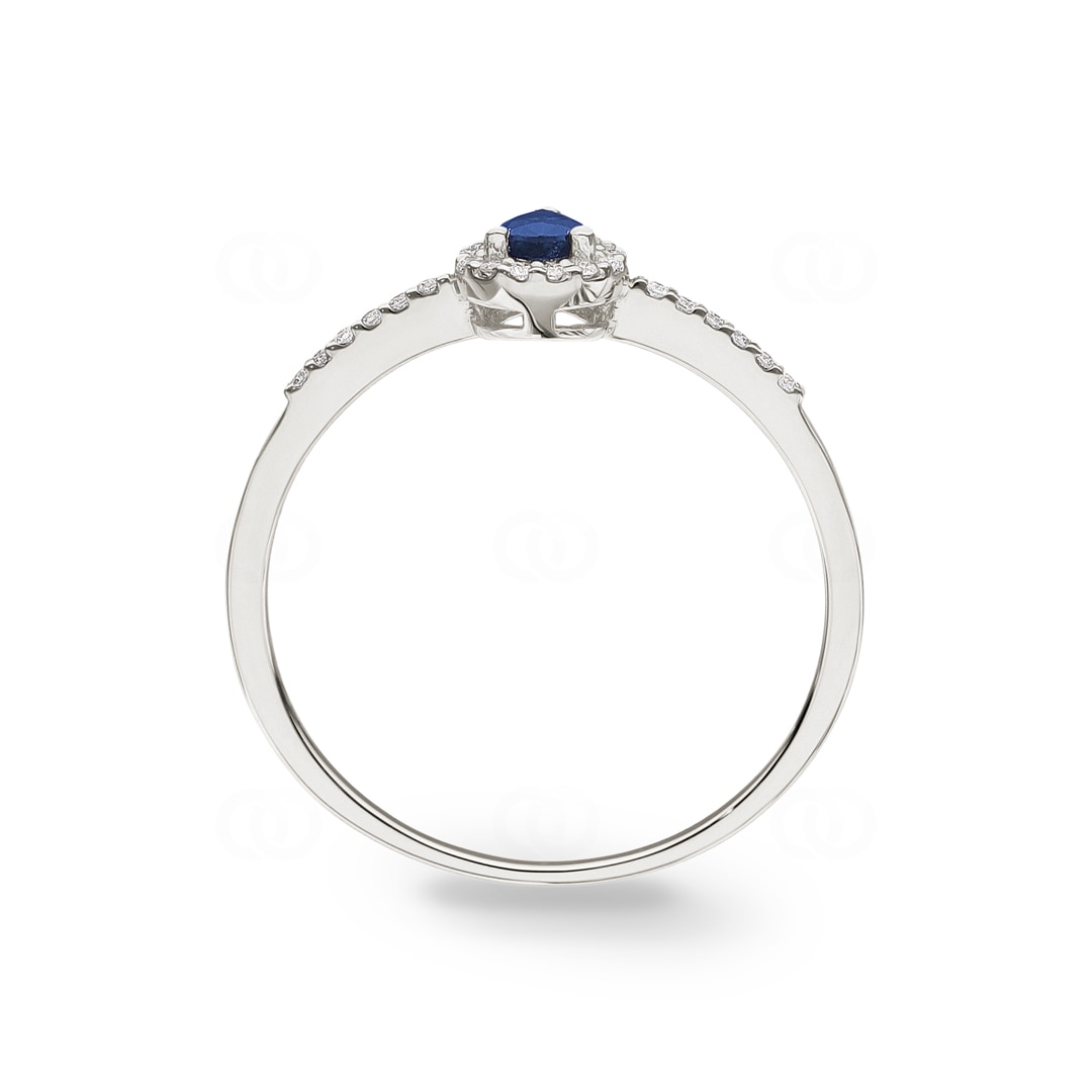 Damenring 750/18 K Weissgold mit Saphir Tropfen und Diamanten 0.08 ct H/si