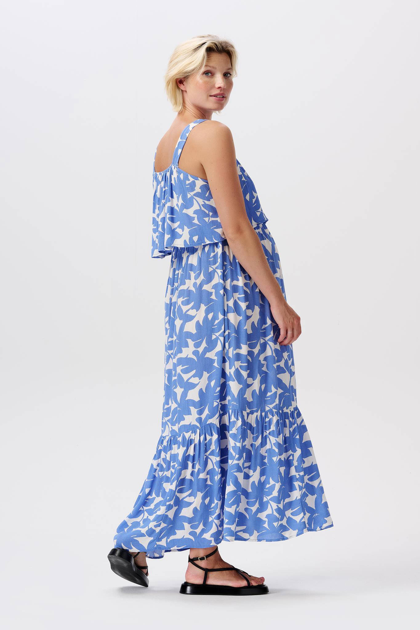 Noppies gebloemde voedingsjurk blauw/wit