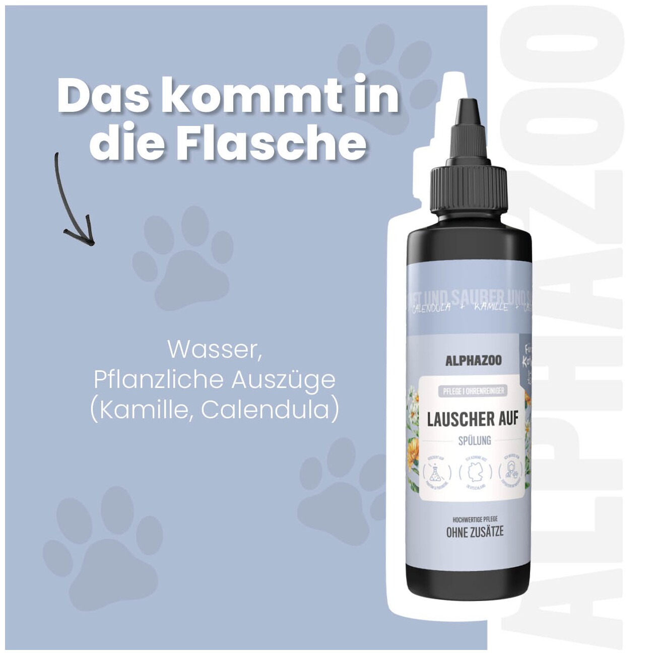 ALPHAZOO Lauscher-Auf Ohrenreiniger für Katzen I Ohrenpflege mit Kamille