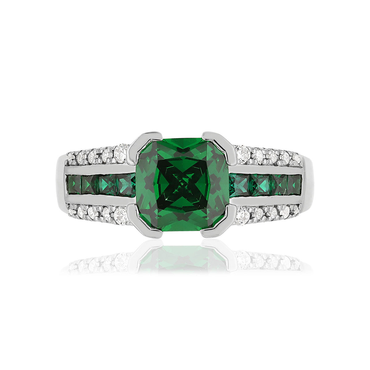 Bague argent 925 carrée zirconias verts et blancs