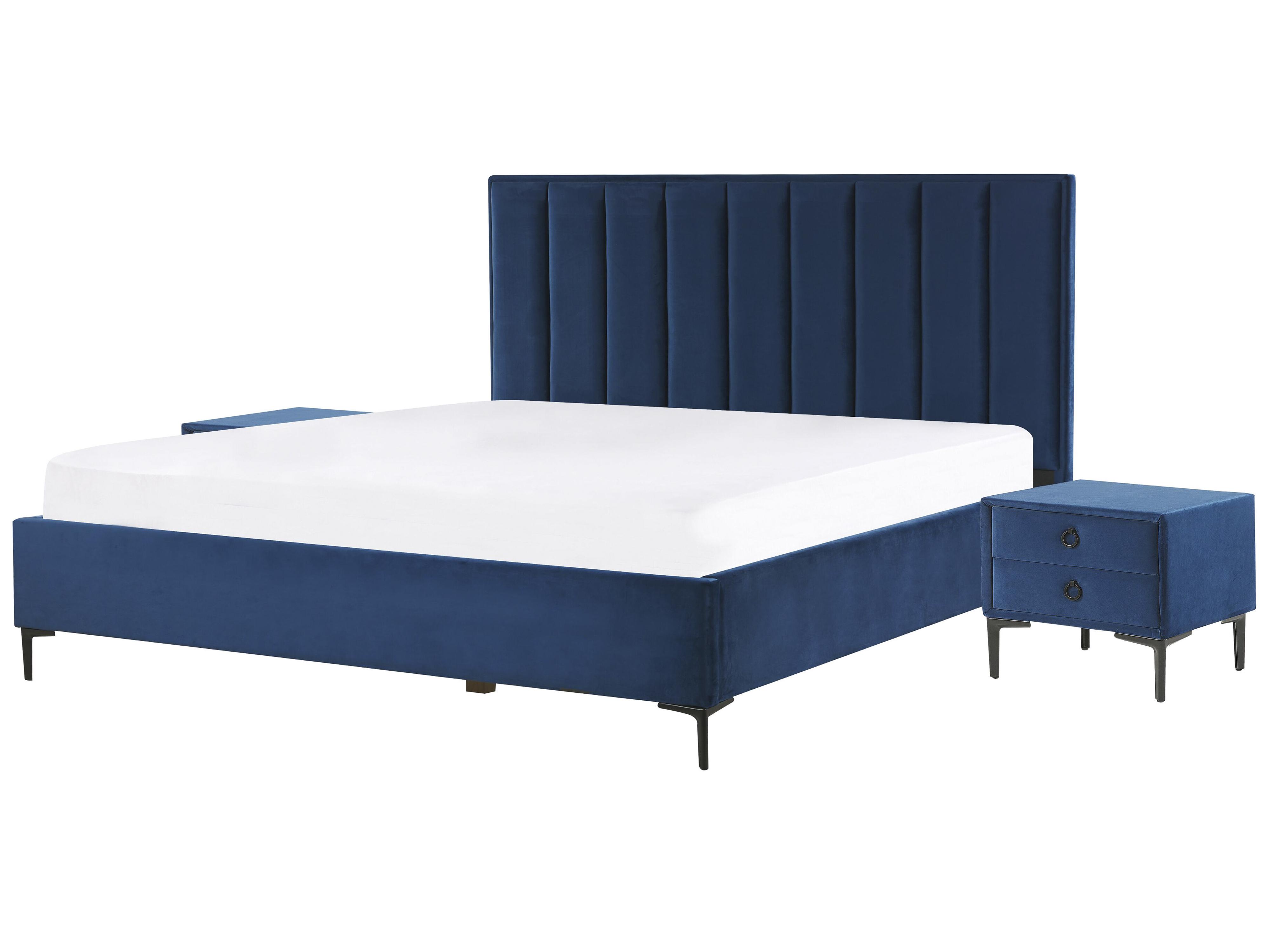 Slaapkamerset Fluweel SEZANNE 180 x 200 cm Marineblauw