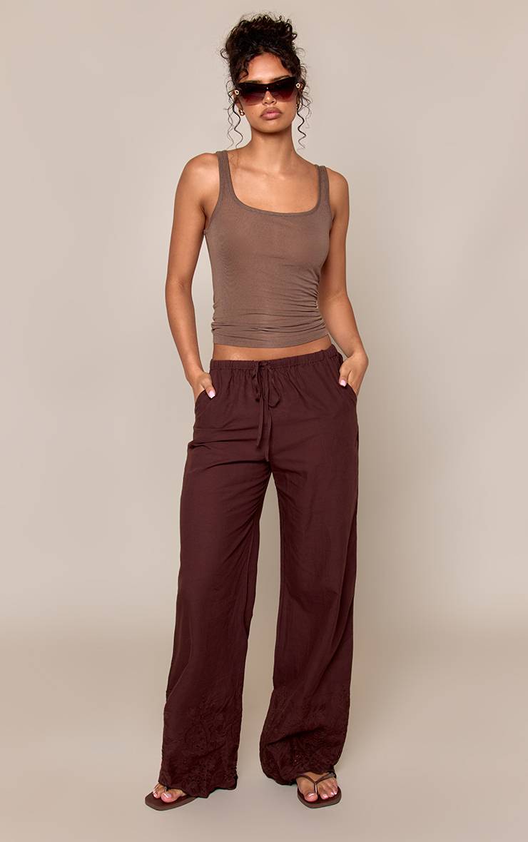 Dark Chocolate Pantalon Droit À Cordon De Serrage Avec Détail Broderie