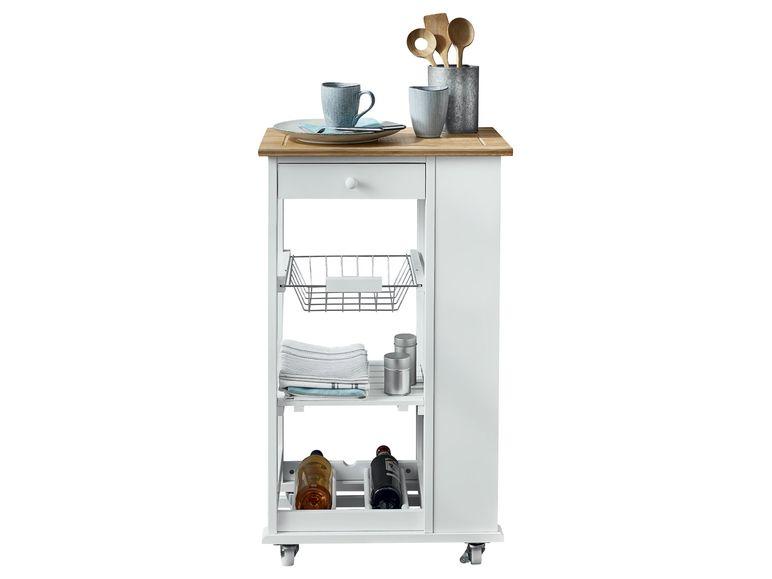 Nizza - Servierwagen mit viel Stauraum, Arbeitsfläche aus Bambus, Weiss lackiert, Landhausstil