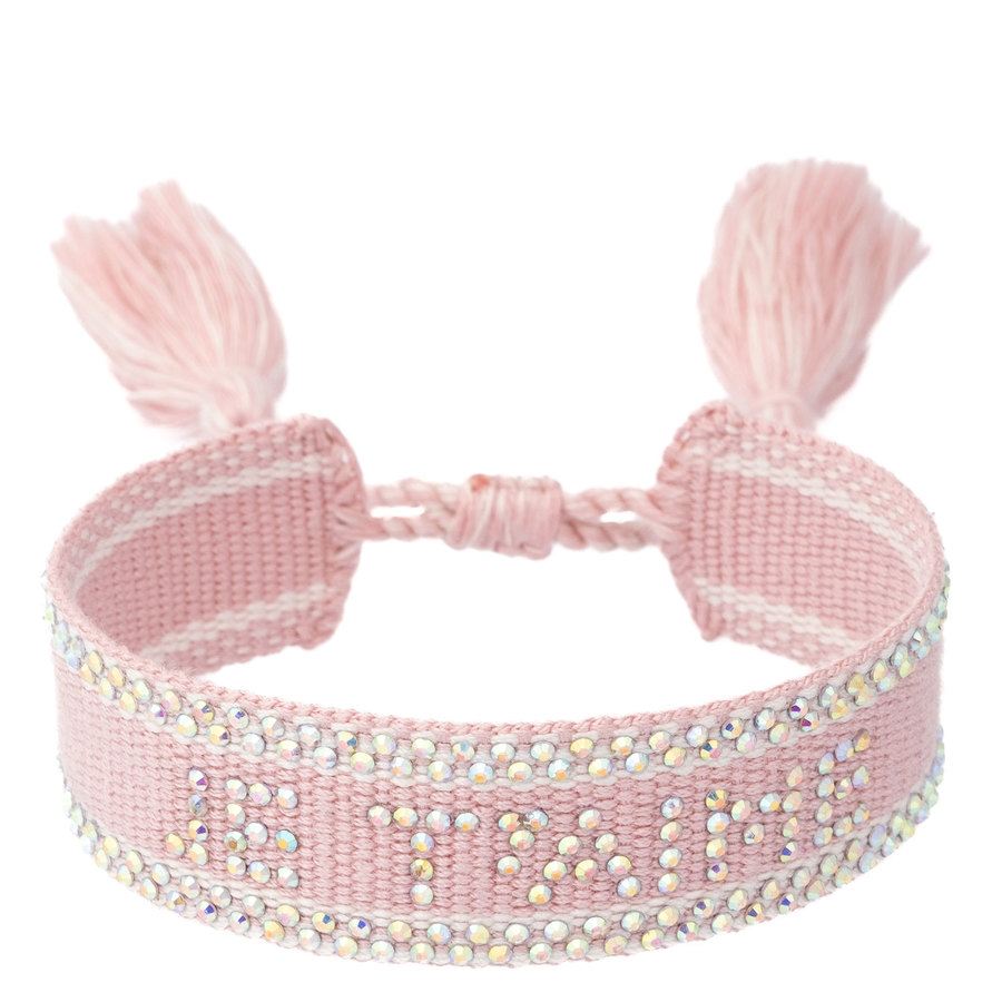 DARK Woven Friendship Bracelet With Crystals Je T'aime Light Rose