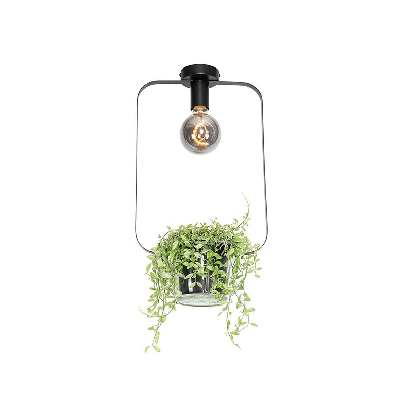 Moderne plafondlamp zwart met glas rechthoekig - Roslini