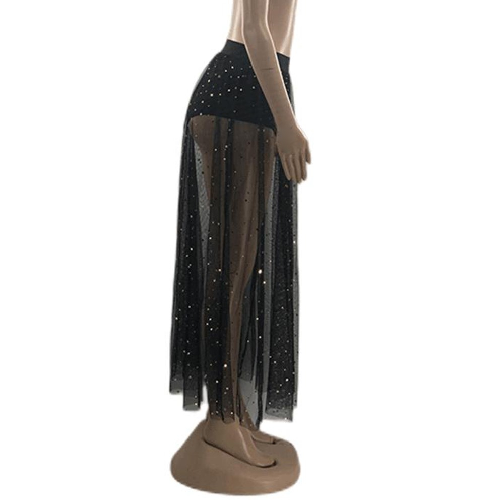 (Gr. M) Elastischer Mesh Glitzer Rock Sommer Festival Jupe Fashion Hosenrock - Mond und Sterne