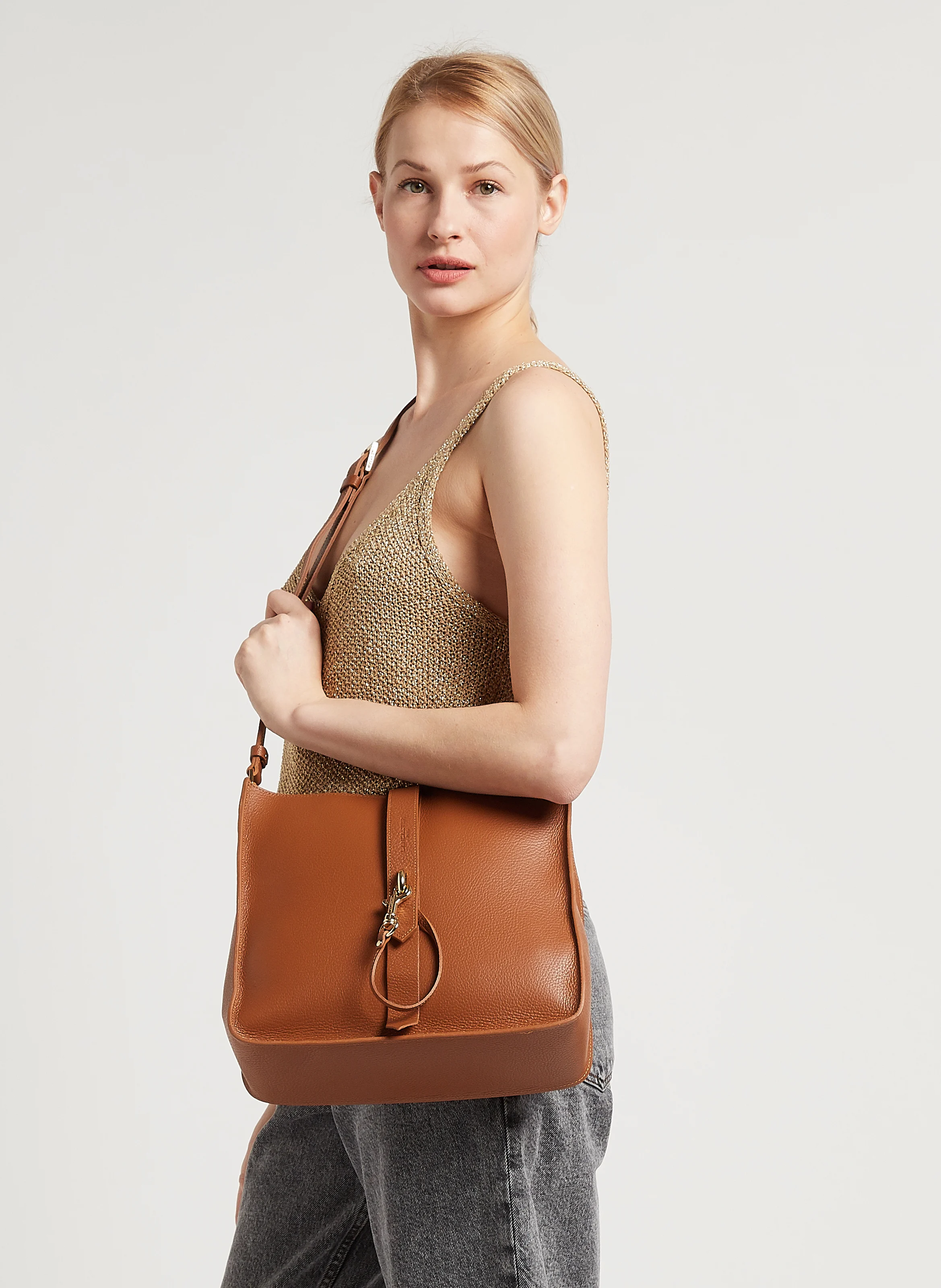 Grand sac trotteur en cuir| Marron