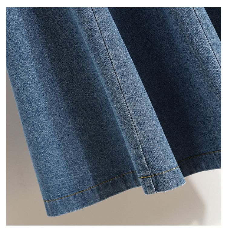 HYAKU - Hoge taille gewassen midi A-lijn denim rok