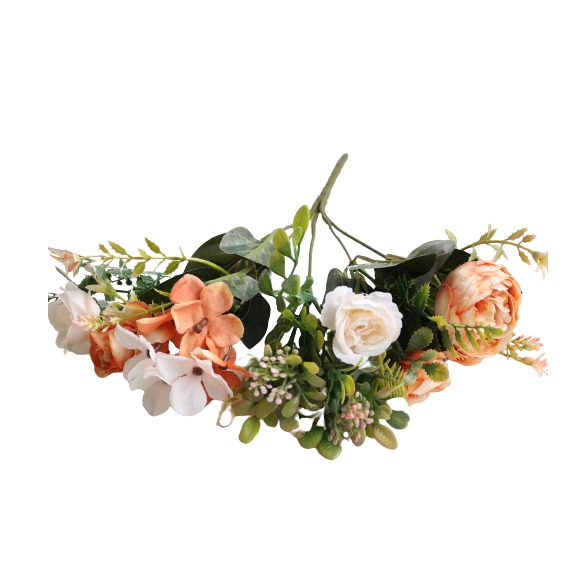 (32cm) Deko Kunstblumen Rosen Blumenstrauss - Orange / Weiss