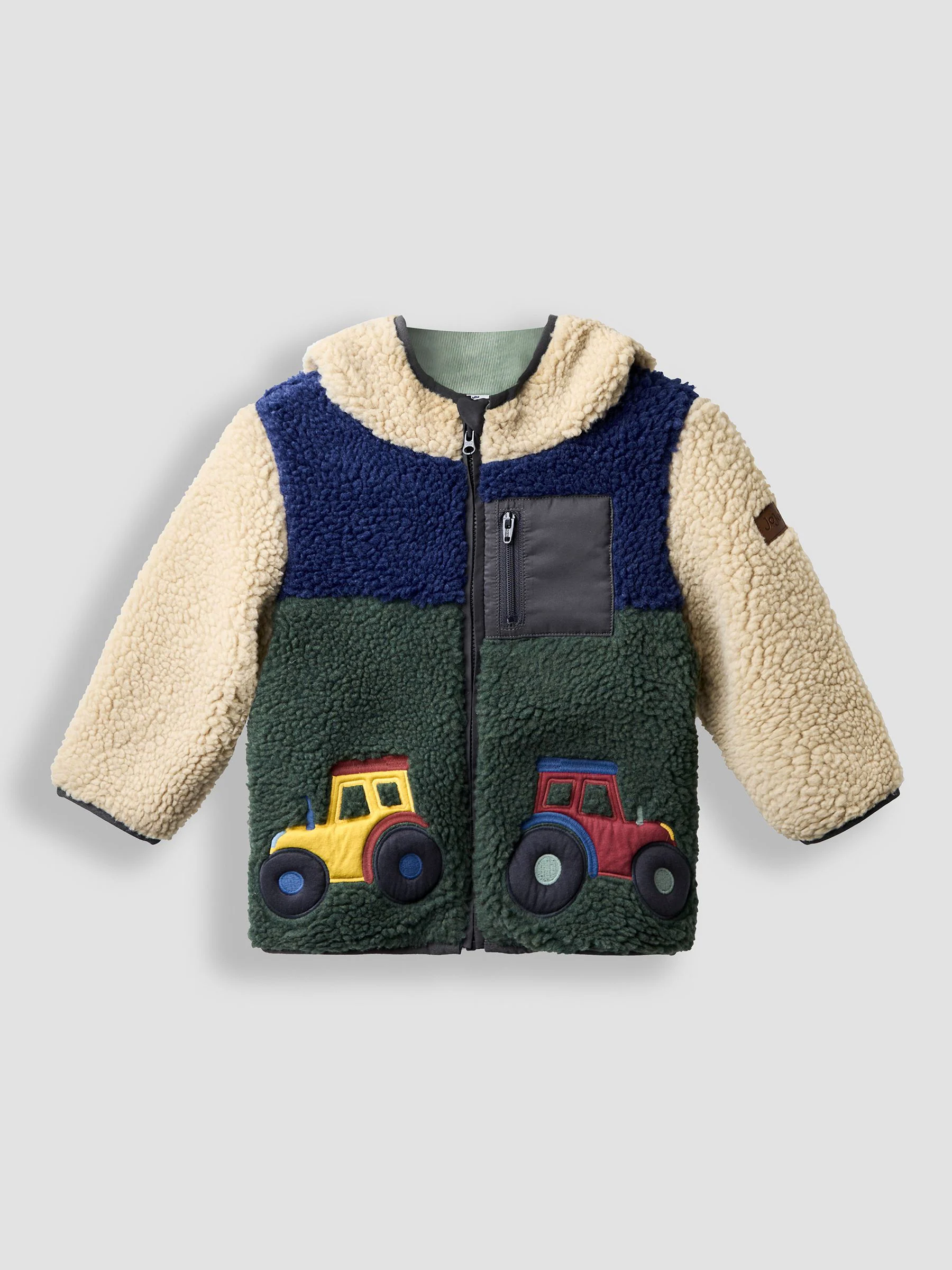 Kakigroen met tractoren - JoJo Maman Bébé Teddy Fleece Jas met Applicatie
