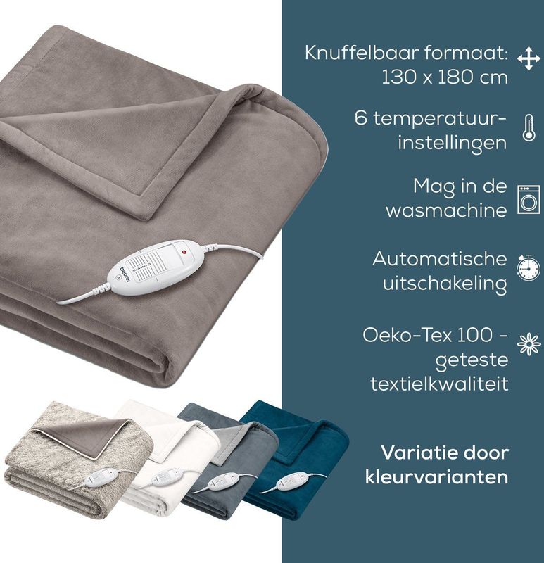 Beurer - HD 75 - Warmtedeken - Taupe - Fleece - 6 Warmtestanden
