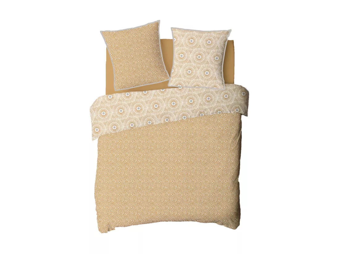 Parure de lit 2 personnes en coton 57 fils imprimé beige 260x240cm