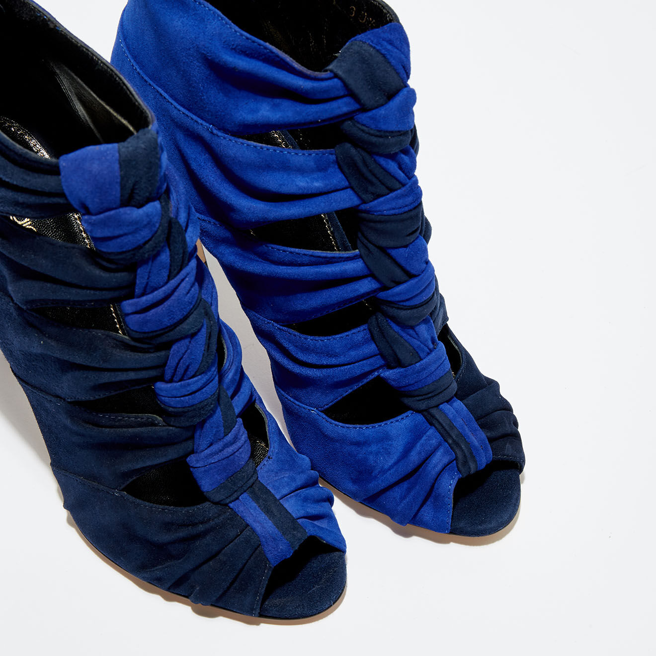 Sergio Rossi Sandales en Velours de Cuir Royal bicolore bleu profond/bleu roi Talon 10 cm